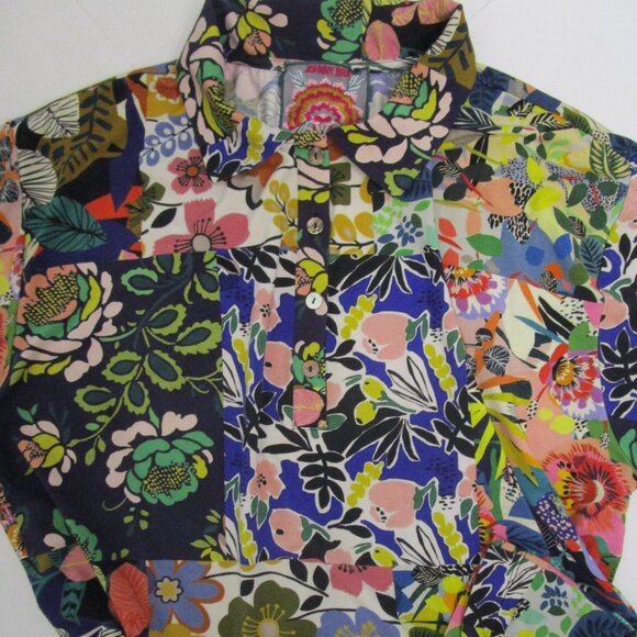 Collar Jersey Bamboo Knit Patchwork Floral Pearl Buttons - Picture 4 of 9